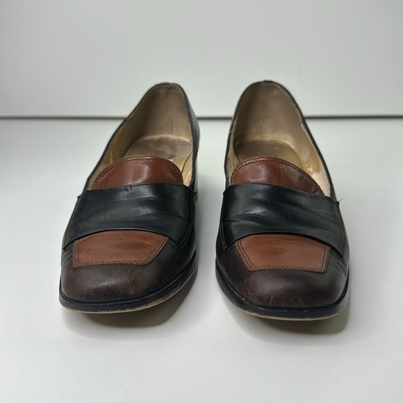 Unisa Classic Brown Two Toned Block Heeled Loafer Shoe - Picture 2 of 10